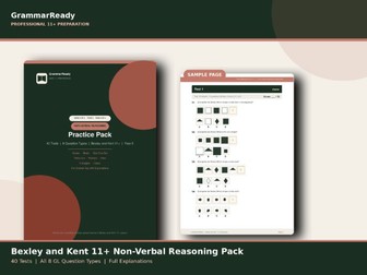 Bexley and Kent 11+ Non-Verbal Reasoning Practice Pack , 40 Tests, Full Explanations