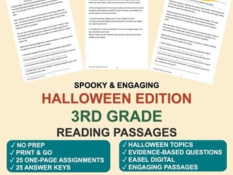 3rd Grade Reading Comprehension Passages | Halloween Edition Bundle (25 Pack)