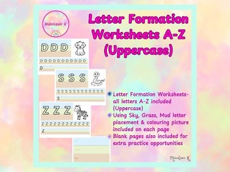 Letter Formation Worksheets A-Z (Uppercase) Sky/Grass/Mud