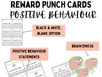 Positive behaviour punch cards, affirmations & brain emojis