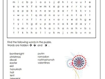 Holidays & Festivals - Word Search