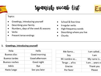 GCSE and KS3 Spanish vocabulary list