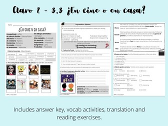 Claro 2 - 3.3 ¿En cine o en casa? Worksheet