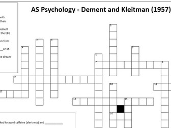 AS Level Psychology Crossword - Dement & Kleitman (1957) WITH ANSWERS