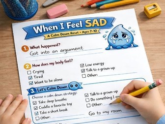 When I Feel Sad Worksheet for Kids.