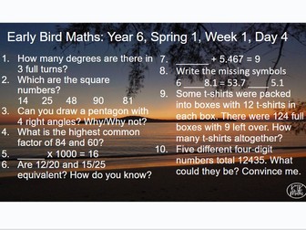 Year 6 Early Bird Maths, Spring 1 Week 1