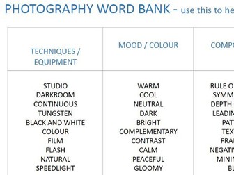 Photography Word Bank