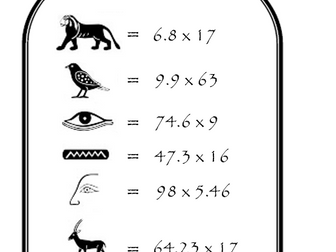 Egyptian themed hieroglyphics decimal worksheet