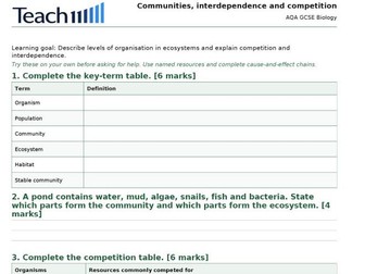 AQA GCSE Biology Ecology Worksheets & Answers