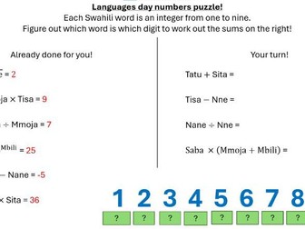 Languages day Swahili Maths puzzle