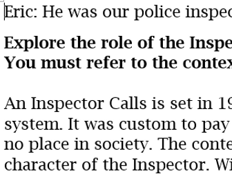 An Inspector Calls grade 9 essay  - "The role of the Inspector"