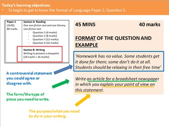 AQA GCSE - Language Paper 2, Question 5 Scheme of Work