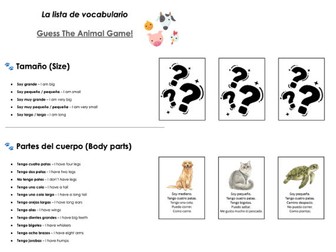 Spanish Guess the Animal Game – Flashcards