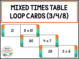 Mixed 3, 4 and 8 Times Tables Loop Cards Maths Game