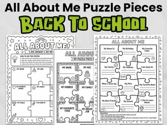 All About Me Puzzle Piece Poster | Back to School Classroom Display | Primary No-Prep Activity