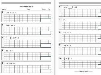Year 6 Beginner Arithmetic Tests - 10 Tests in Standard SATS Format