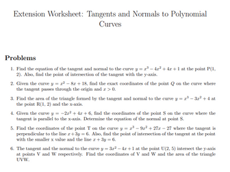 Tangents and Normals worksheet