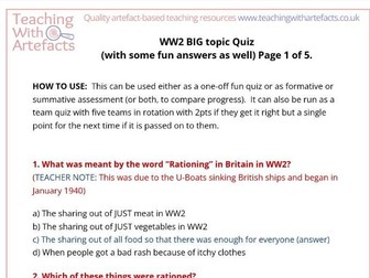 FREE SAMPLE WW2 topic quiz with easy and hard questions + discussion points