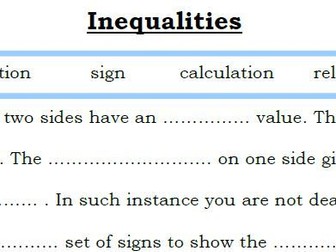 Literacy - Inequalities - Fill in blank