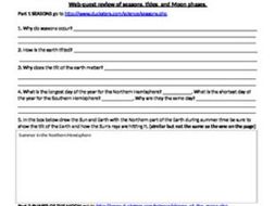 Webquest review of seasons, tides, and moon phases