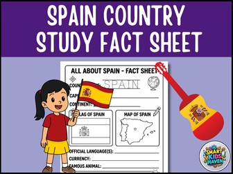 Spain Map and Flag Country Study Research Project Worksheet Geography Activity