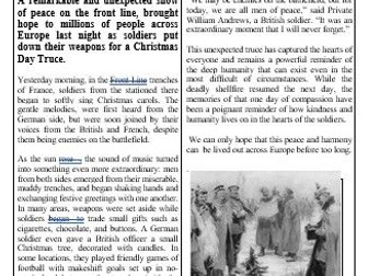 KS2 Newspaper report - The Christmas Day Truce