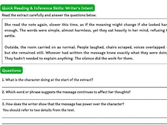 KS3 Reading & Inference – Short Extracts & Skills: Writer’s Intent