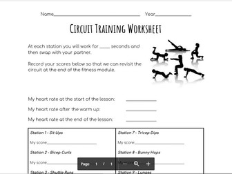 PE Fitness | Circuit Training Cards and Worksheet