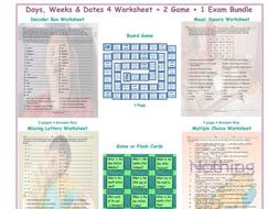 Days, Weeks & Dates 4 Worksheet-2 Game-1 Exam Bundle