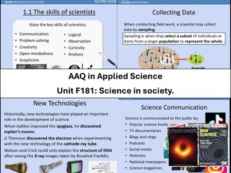 AAQ in Applied Science - Unit F181: Science in society