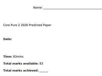 Core Pure 2 2026 Predicted Paper FM A Level Further Maths