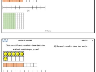 Year 4 Tenths as decimals core reasoning worksheet