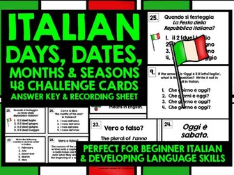 ITALIAN DATES DAYS MONTHS SEASONS TASK CARDS