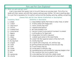 Pets and Pet Care Explanation-Definitions