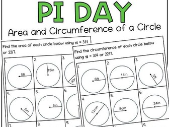 Pi Day Math Activities 3rd 4th 5th 6th Grade Worksheets Area and Circumference