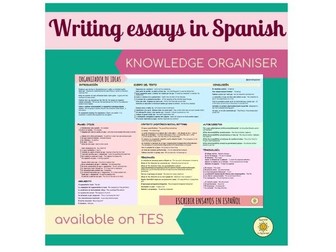 Spanish A Level essay writing knowledge organiser. Organizador de ideas: escribir ensayos en español