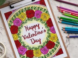 Happy Valentine's Day Coloring Page | Printable 8.5x11" PDF coloring page