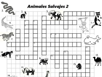 2 Spanish Crosswords Wild Animals Animales Salvajes with keys