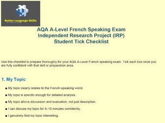 IRP Checklist for A-Level French (AQA)