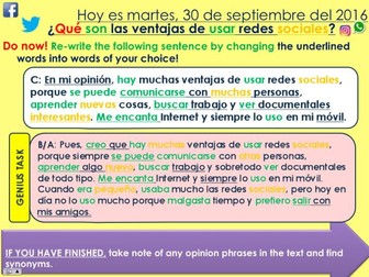 KS4 Spanish - Advantages & disadvantages of social networks (Internet) - 2x lessons