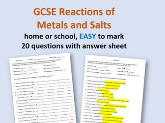 GCSE Acids and Metals Worksheet