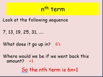 Sequences and nth term - linear, foundation