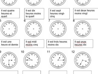time in French - quelle heure est il worksheet