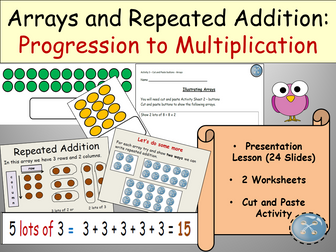 Multiplication Repeated Addition and Arrays Presentation Worksheets Cut and Paste Activities KS1