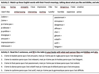 Year 7 French Cover (Sports, Hobbies, Numbers and Birthdays)