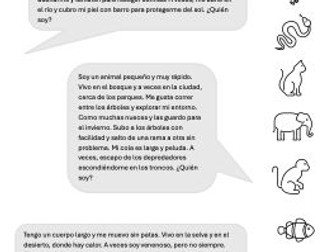 Animal vocabulary reading matchup KS3 A2-B1 Year 8 Year 9