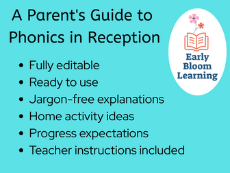 A Parent's Guide to Phonics in Reception: Fully Editable Resource for EYFS Teachers