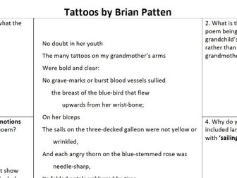 Unseen Poem analysis worksheet - Tattoo by Brian Patten