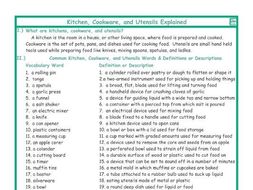Kitchen, Cookware, and Utensils Explanation-Definitions
