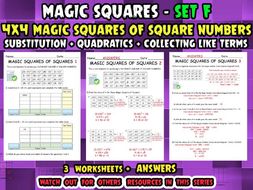 MAGIC SQUARES OF SQUARES - Substitution - Quadratics - Collecting Like terms + ANSWERS